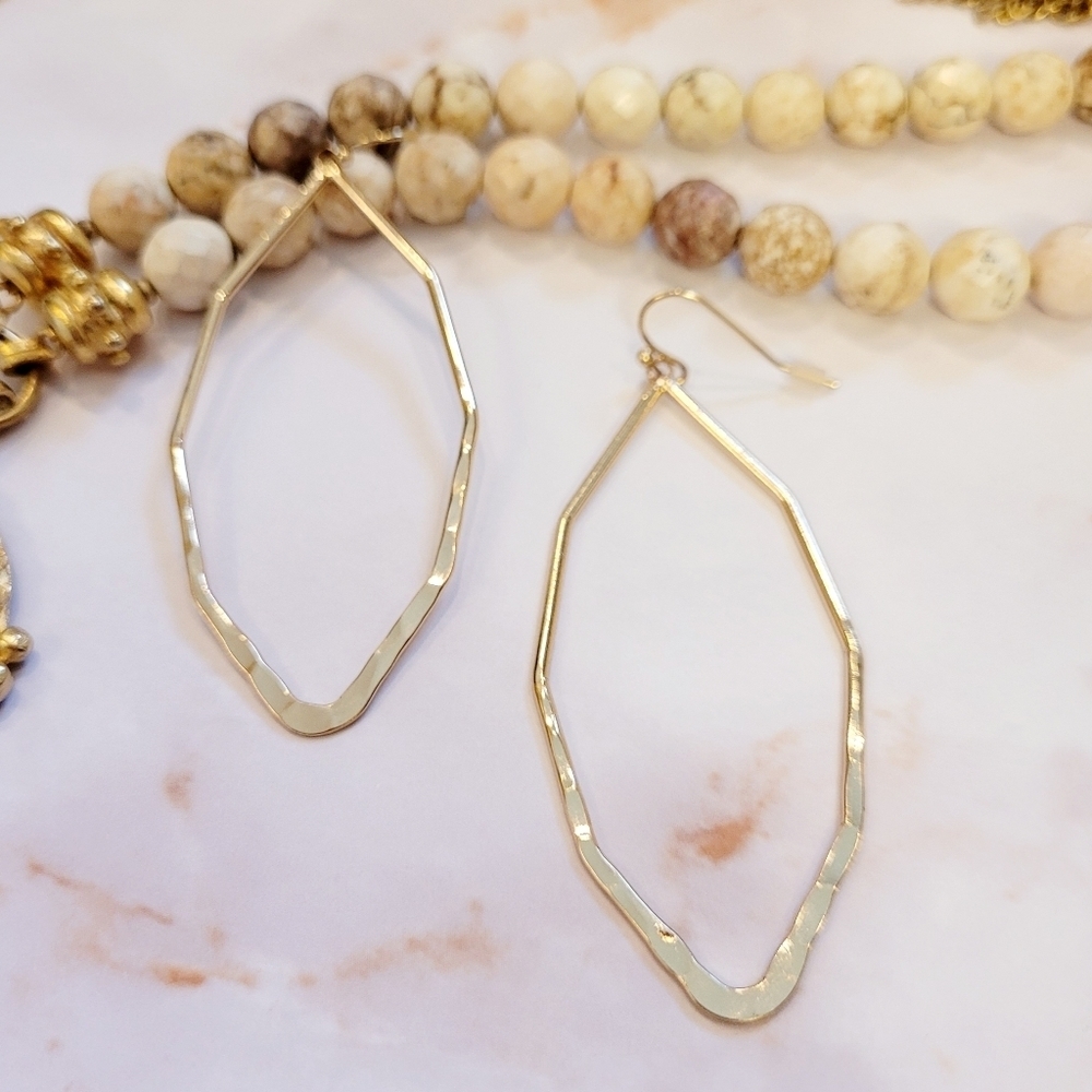 NWT Large Hammered Abstract Hoop Gold Earrings - Picture 2 of 10